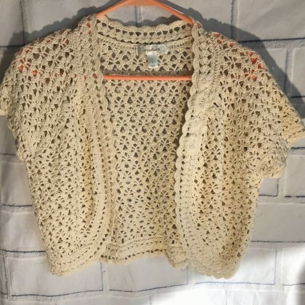 Dressbarn ivory Lace shrug sweater short sleeve size Large